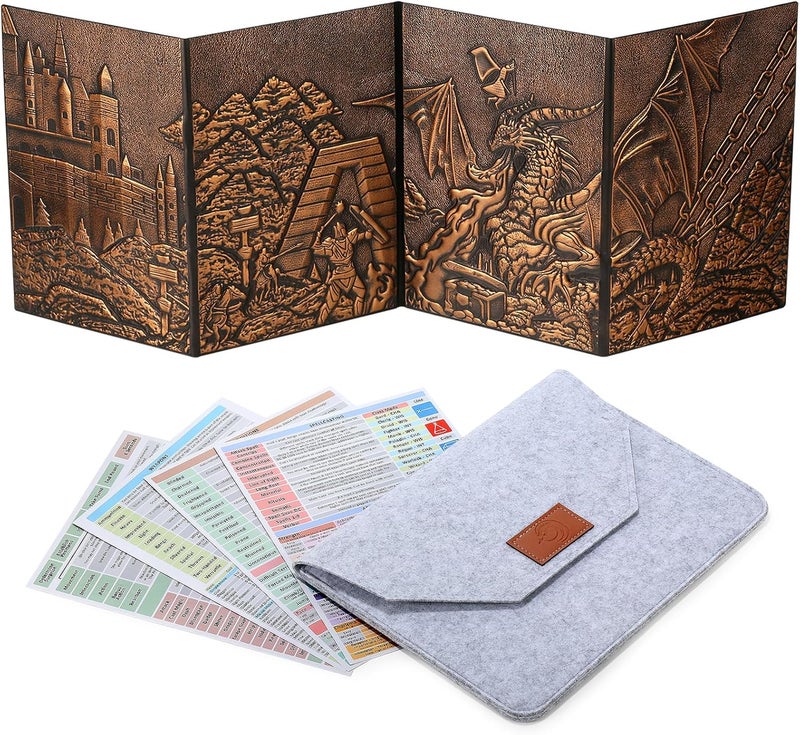 DNDND DM Screen 3D Faux-Leather Embossed Dragon with Four-Panel Pockets, DND Master Screen with Gorgeous Gift Flet Case for D&D Dungeons and Dragon Tabletop Game (Copper) - Image 1